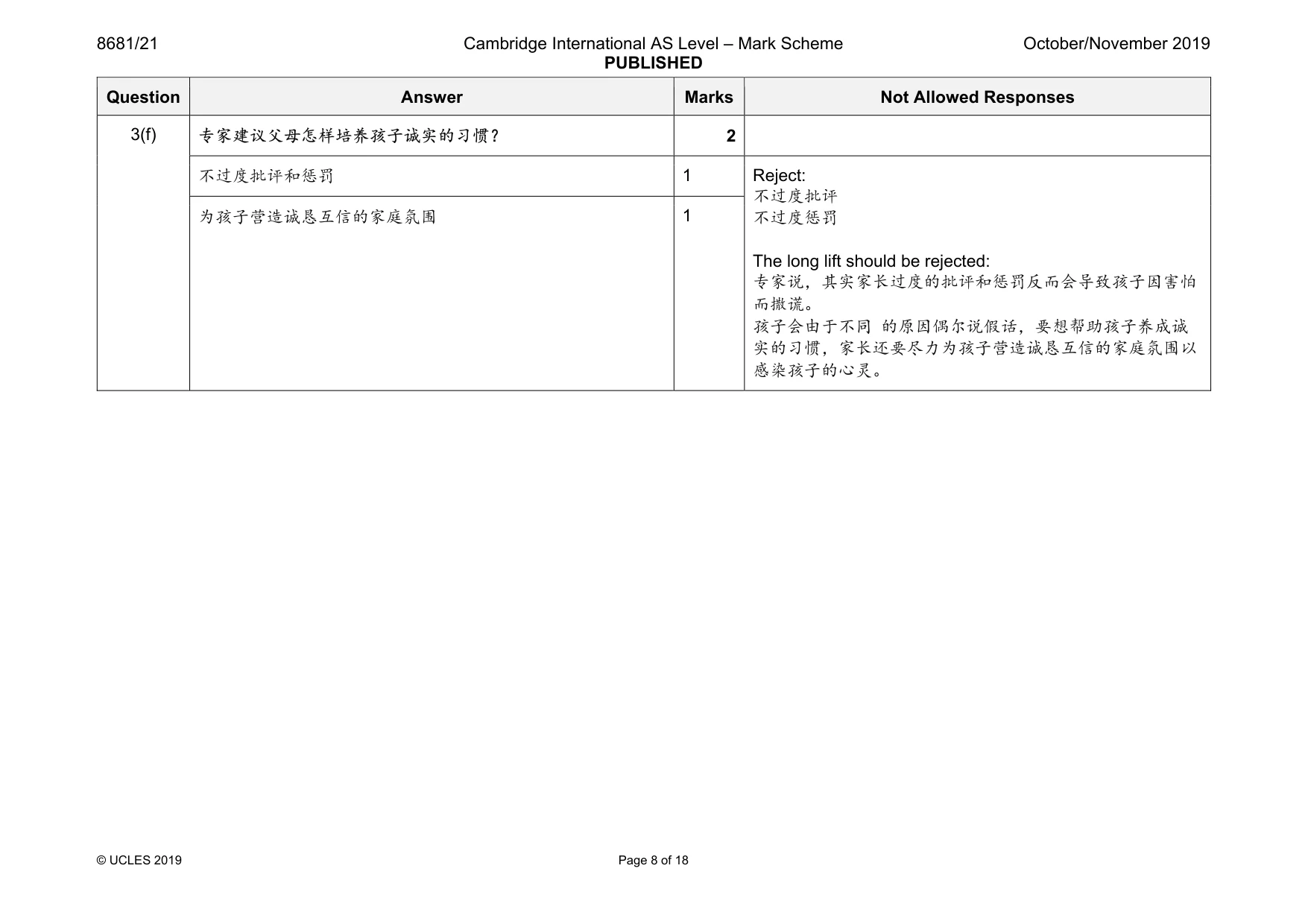 Mark scheme, page 8 of 18