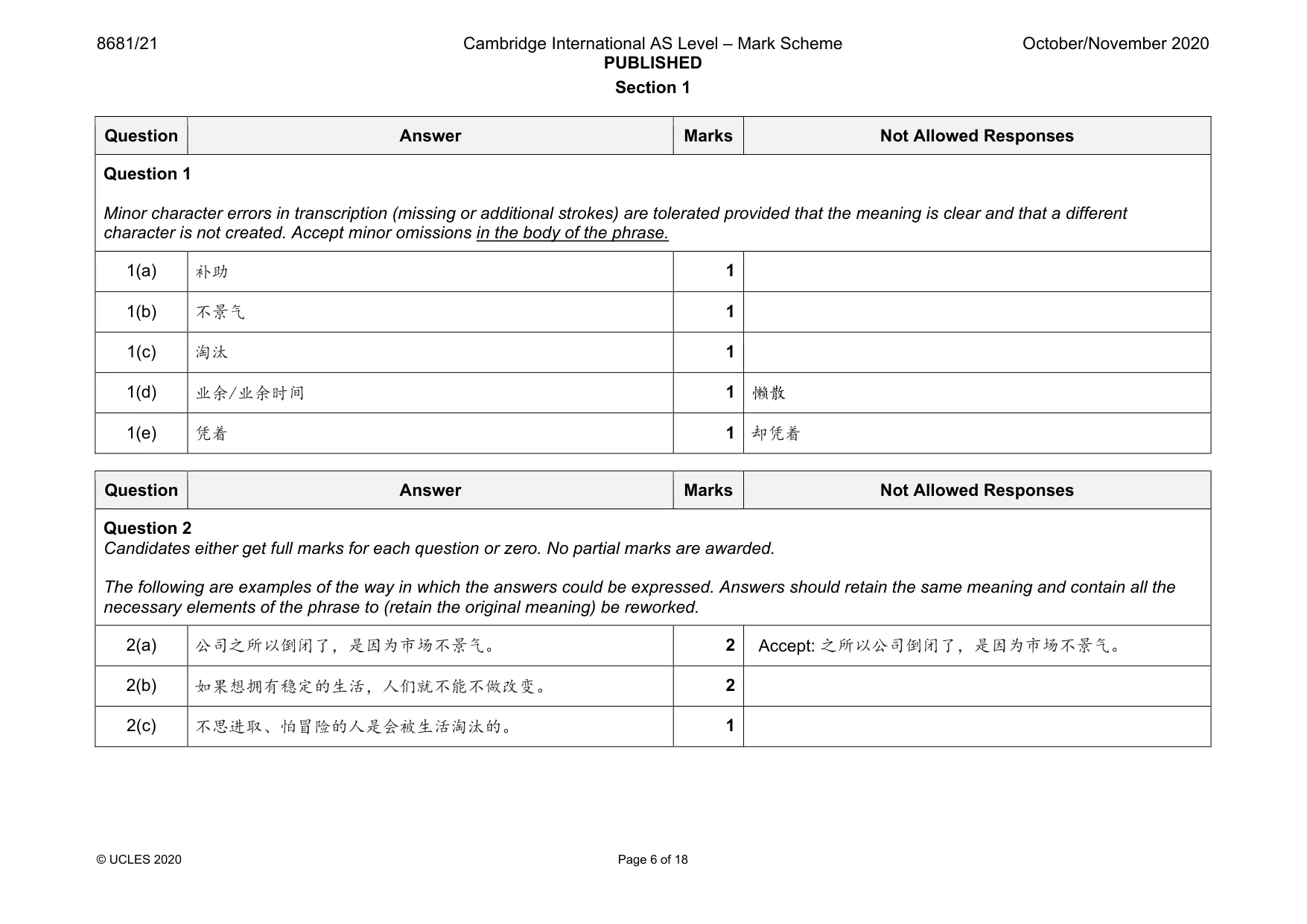 Mark scheme, page 6 of 18