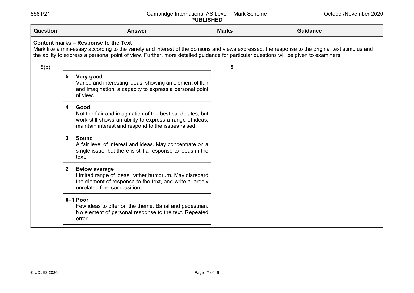 Mark scheme, page 17 of 18