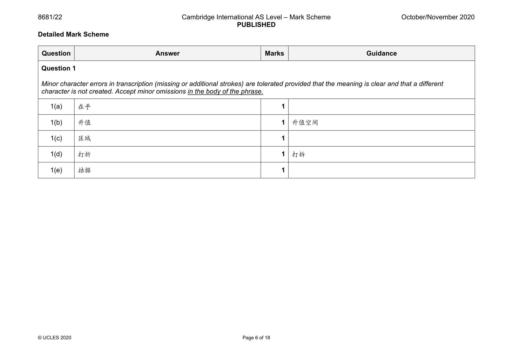 Mark scheme, page 6 of 18