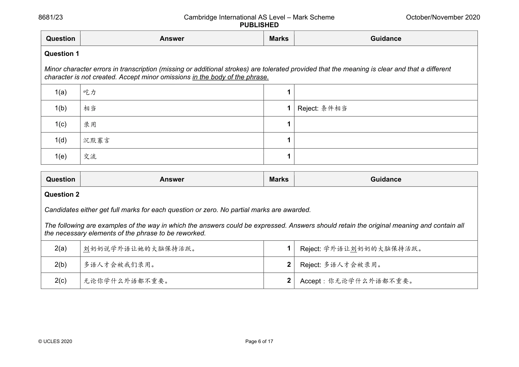 Mark scheme, page 6 of 17
