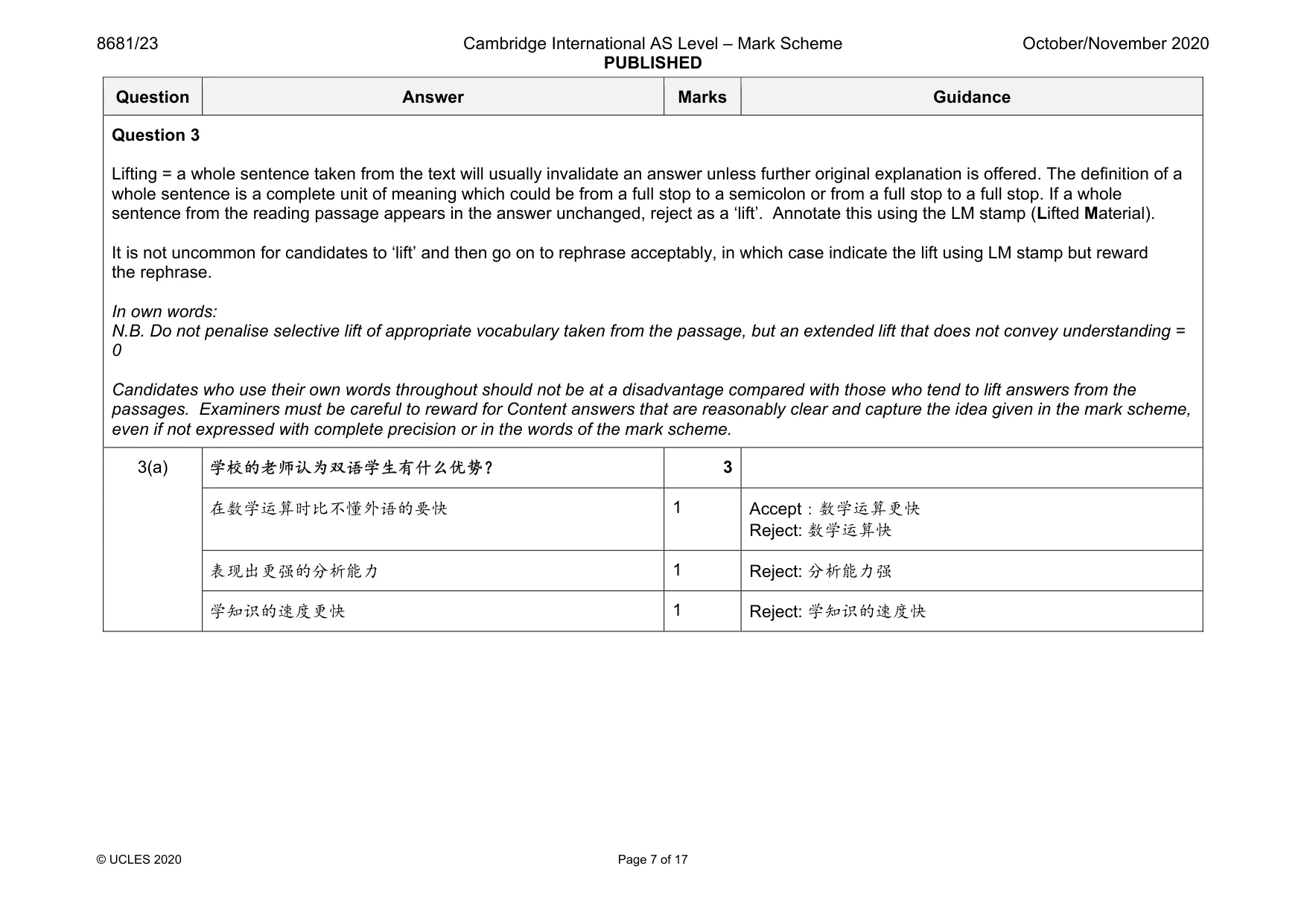 Mark scheme, page 7 of 17