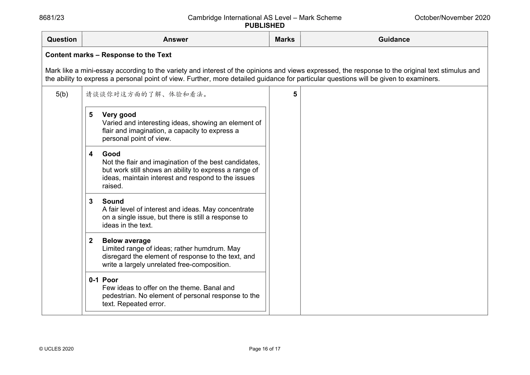 Mark scheme, page 16 of 17
