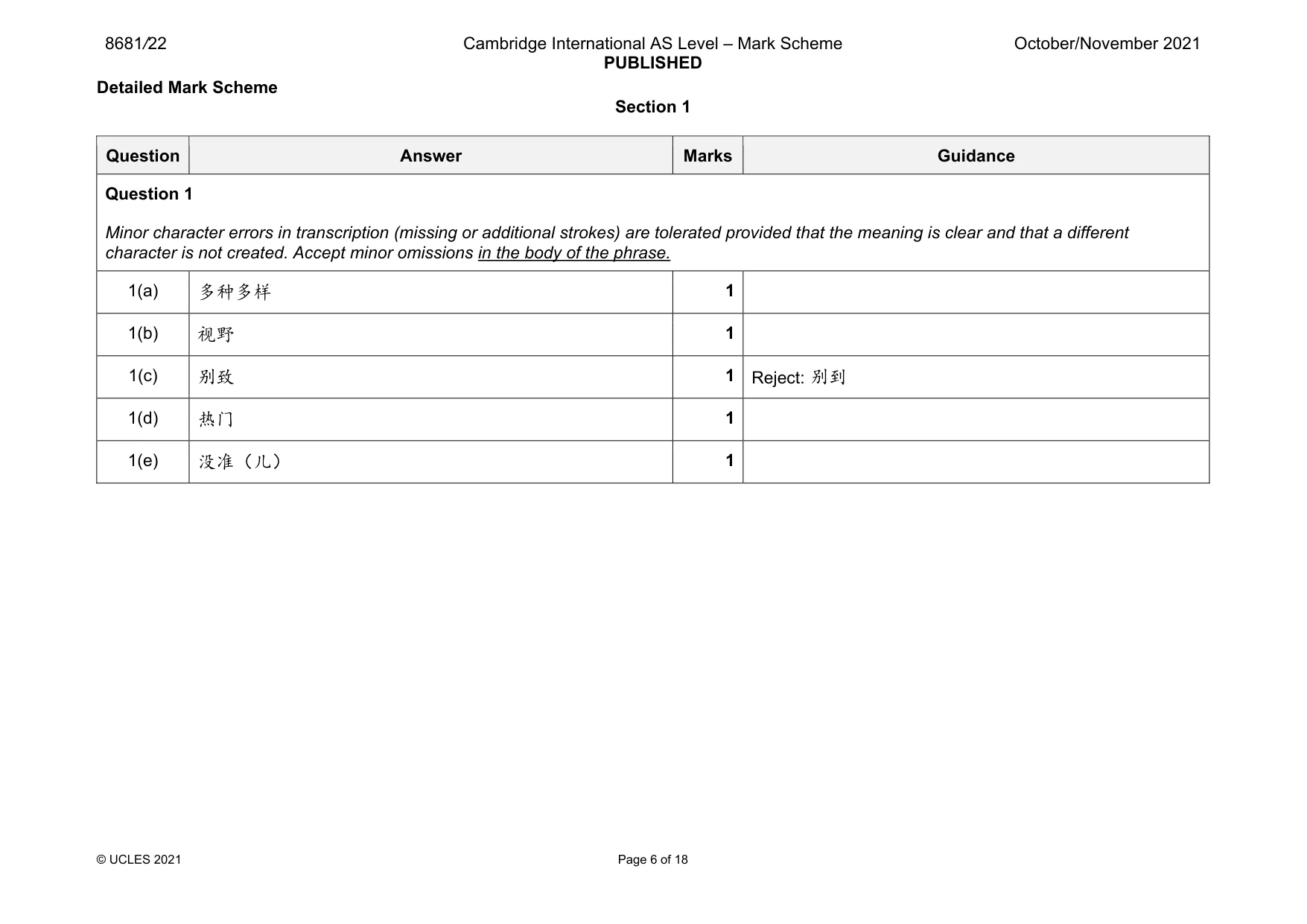 Mark scheme, page 6 of 18