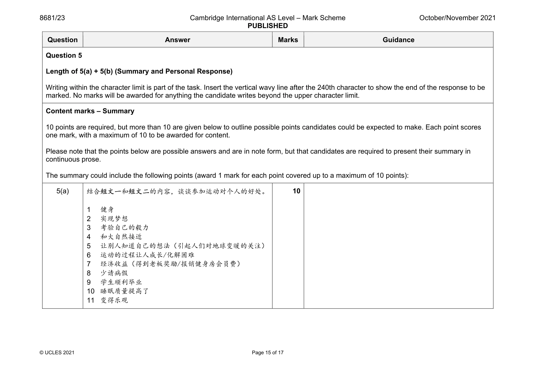 Mark scheme, page 15 of 17
