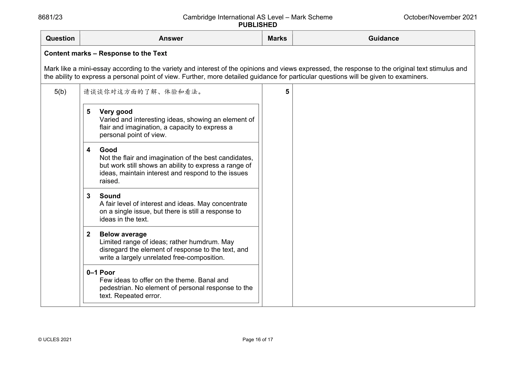 Mark scheme, page 16 of 17