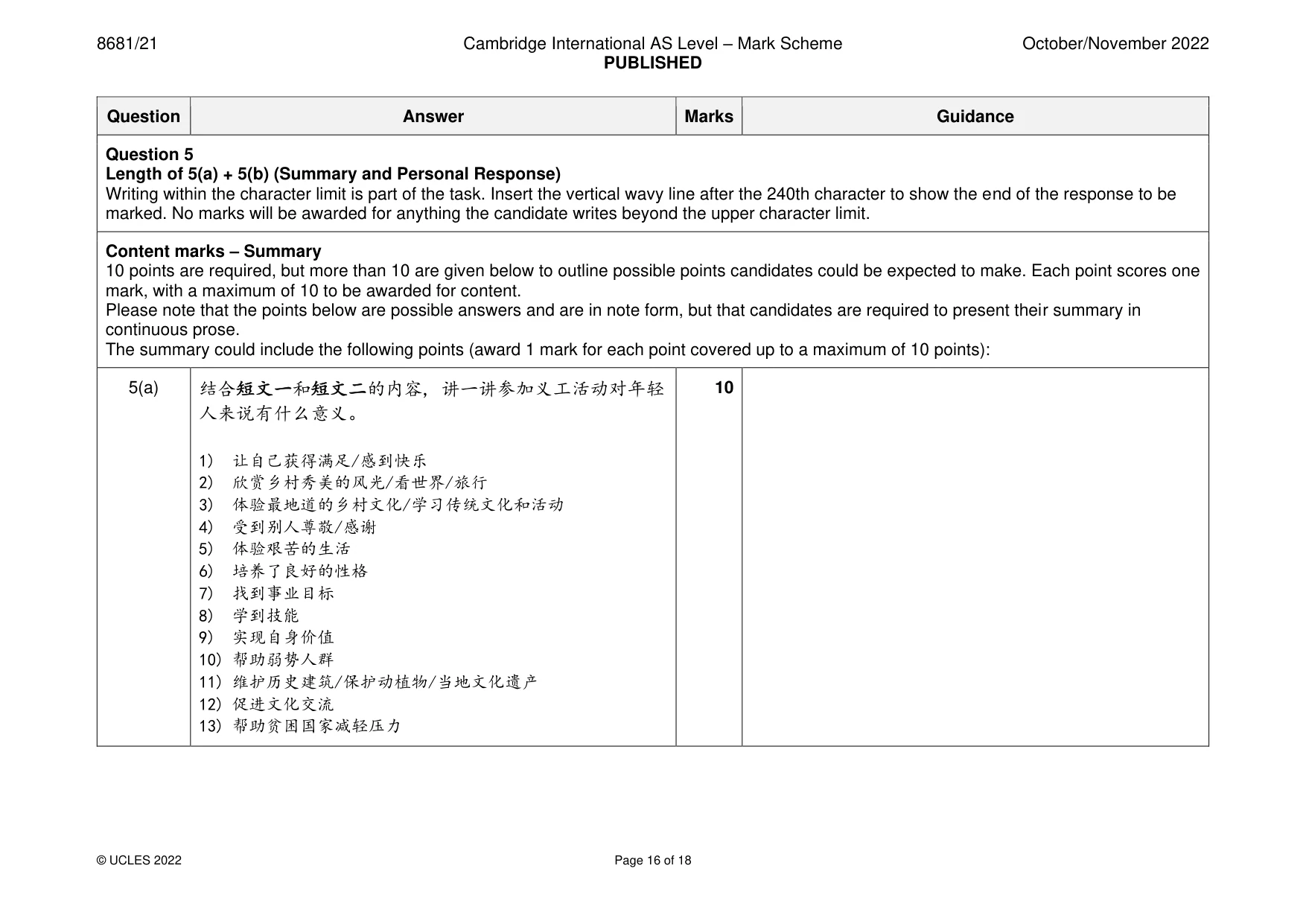 Mark scheme, page 16 of 18