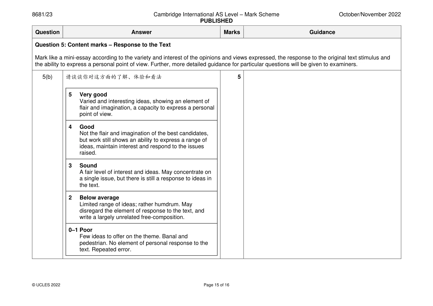 Mark scheme, page 15 of 16