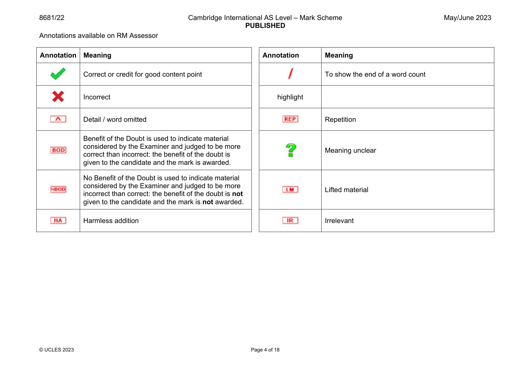 Mark scheme, page 4 of 18