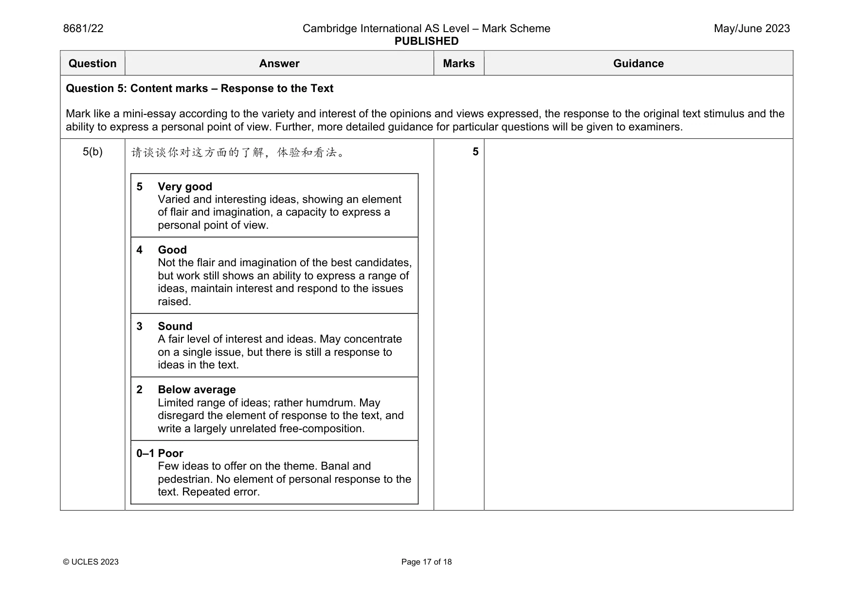 Mark scheme, page 17 of 18