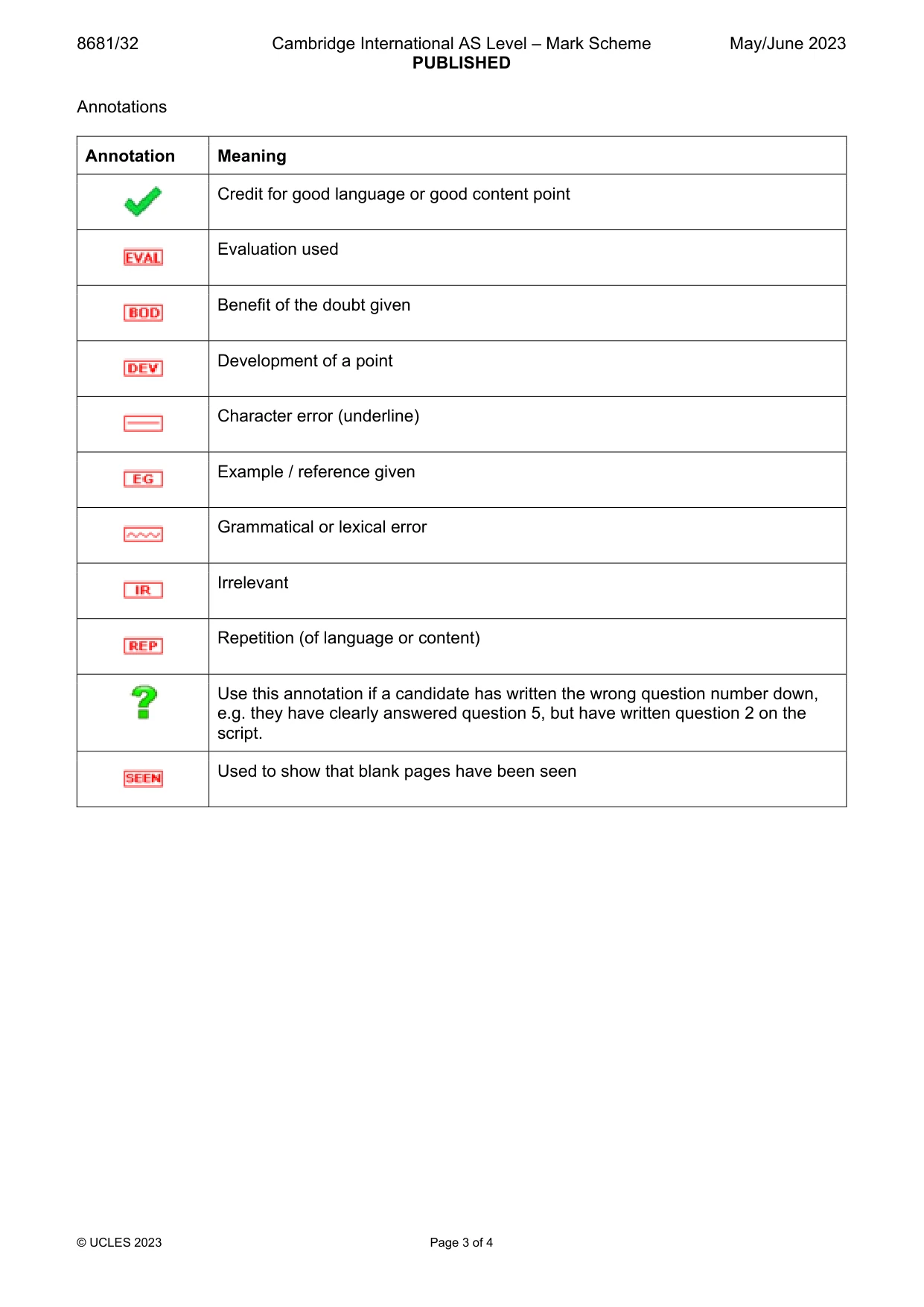 Mark scheme, page 3 of 4