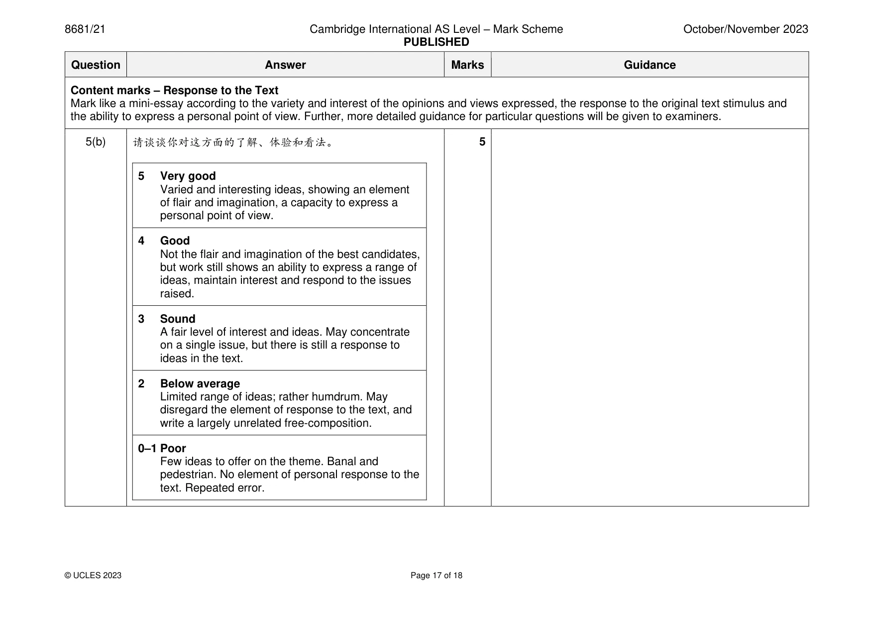 Mark scheme, page 17 of 18