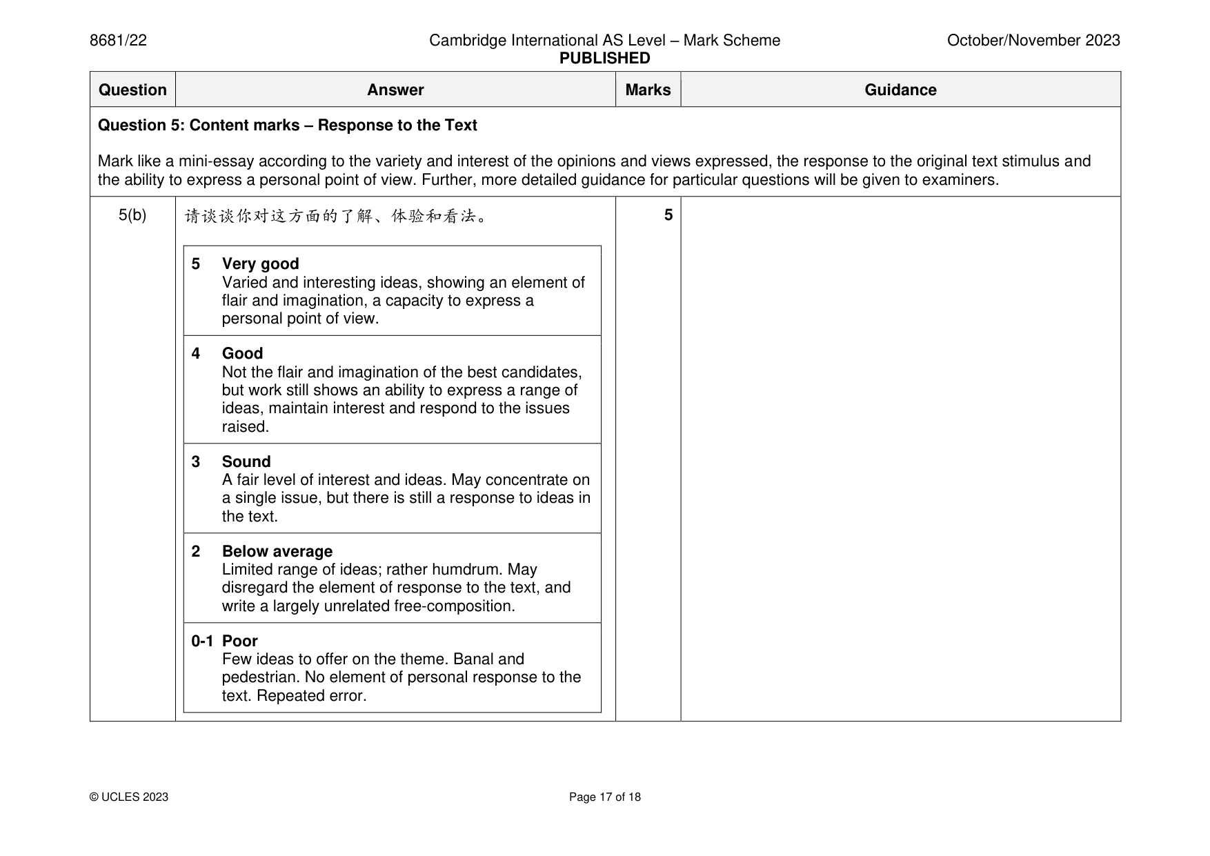 Mark scheme, page 17 of 18