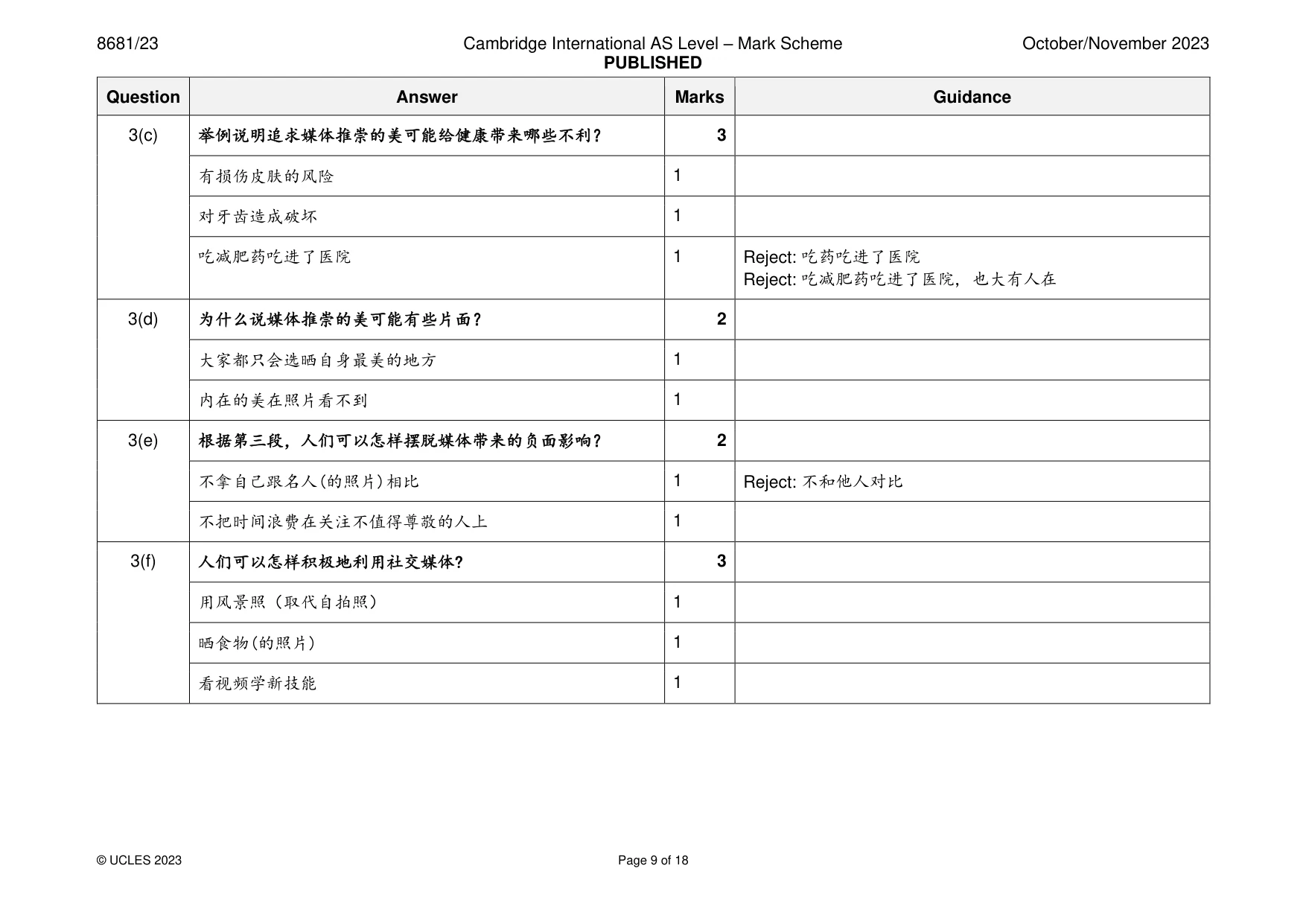 Mark scheme, page 9 of 18