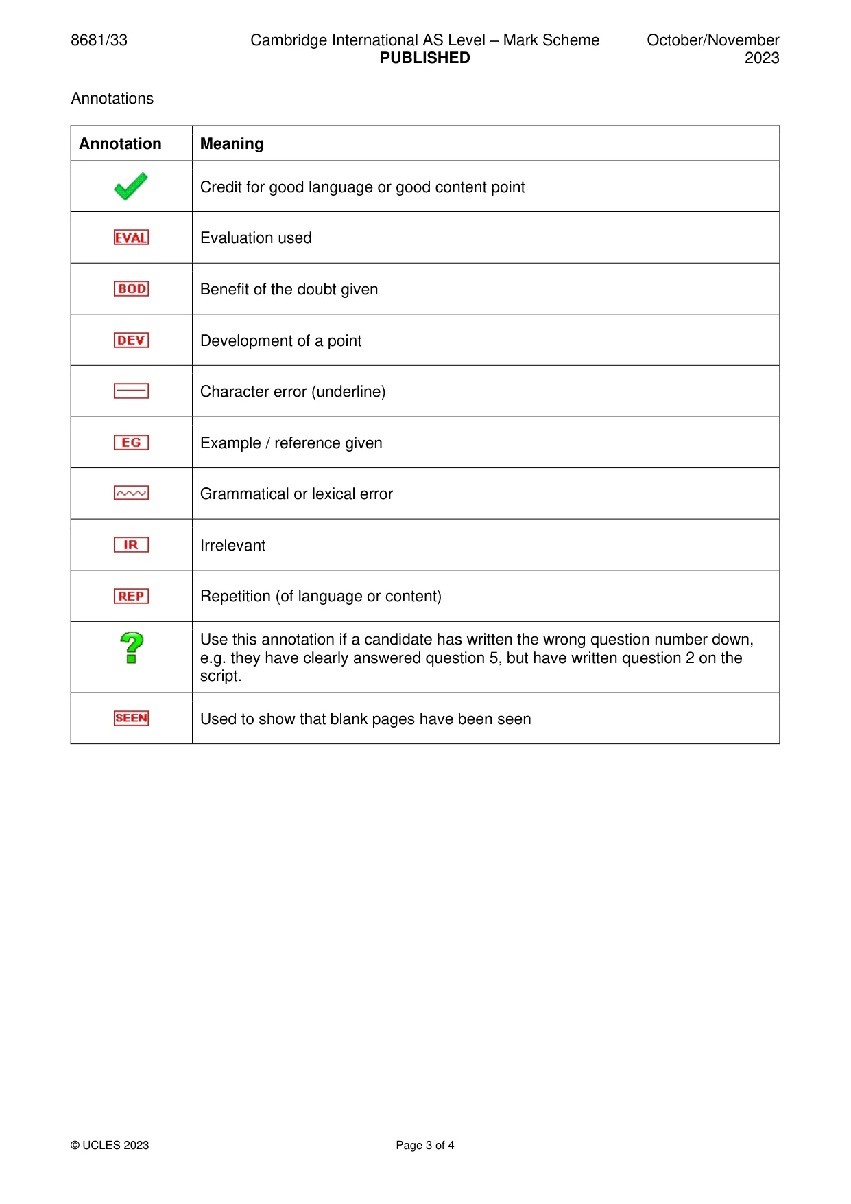 Mark scheme, page 3 of 4