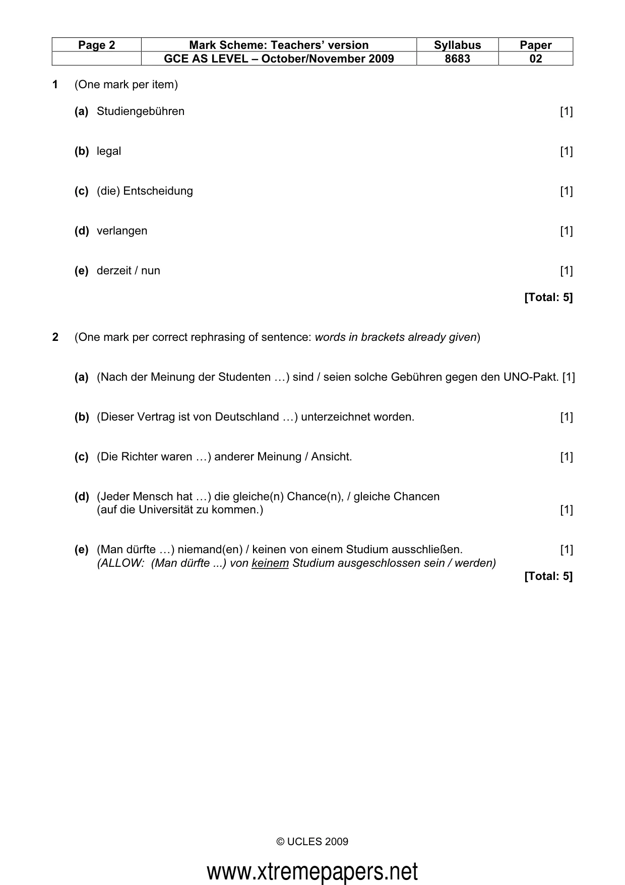 Mark scheme, page 2 of 6