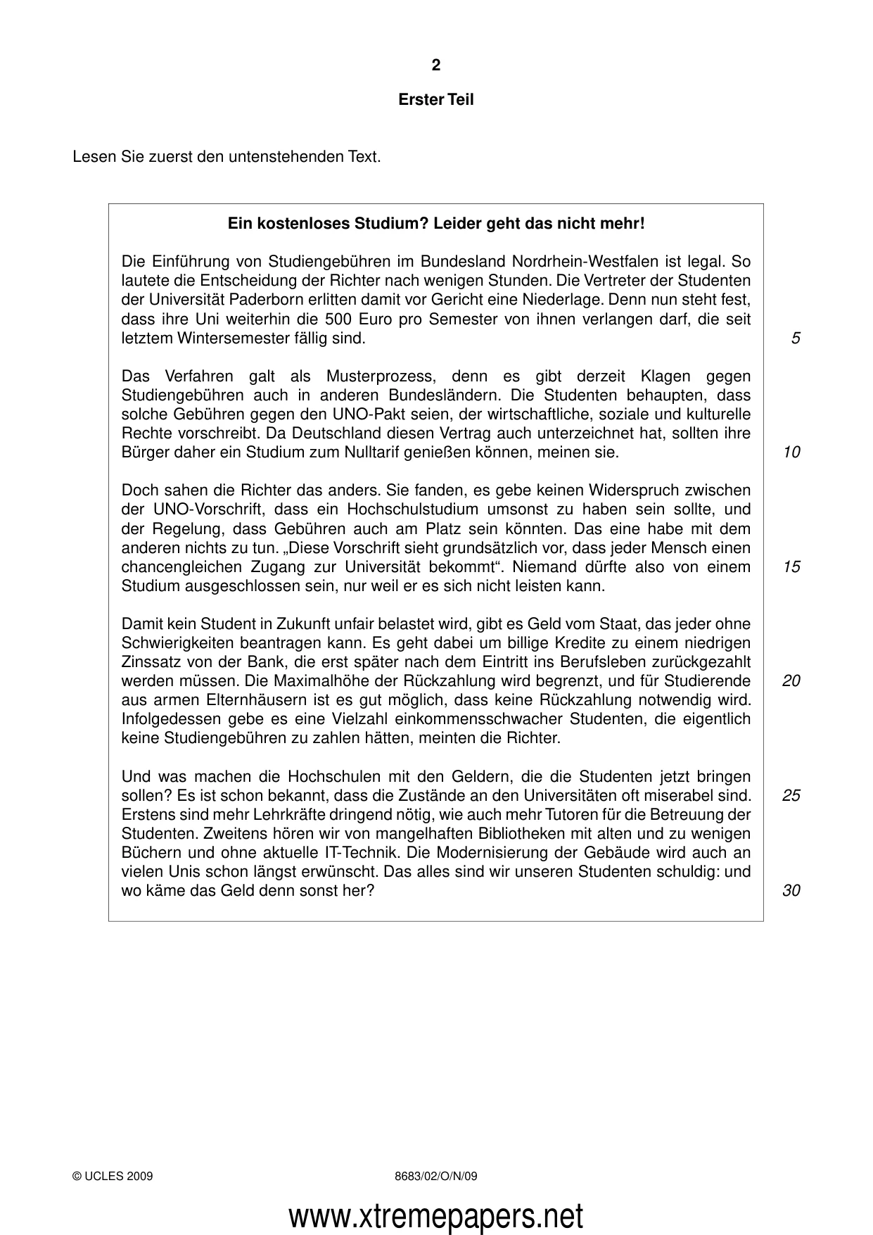 Cambridge A Level German - Language (AS Level only) 8683 2009 Oct/Nov Paper 2 · Variant 1 question paper, page 2 of 8