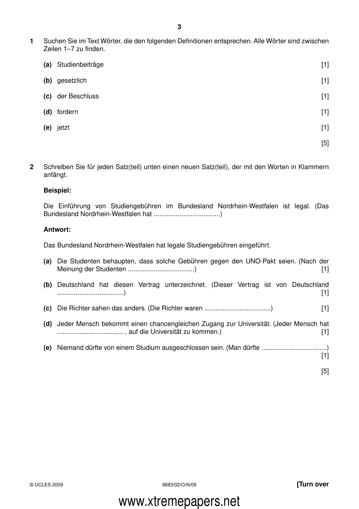 Cambridge A Level German - Language (AS Level only) 8683 2009 Oct/Nov Paper 2 · Variant 1 question paper, page 3 of 8