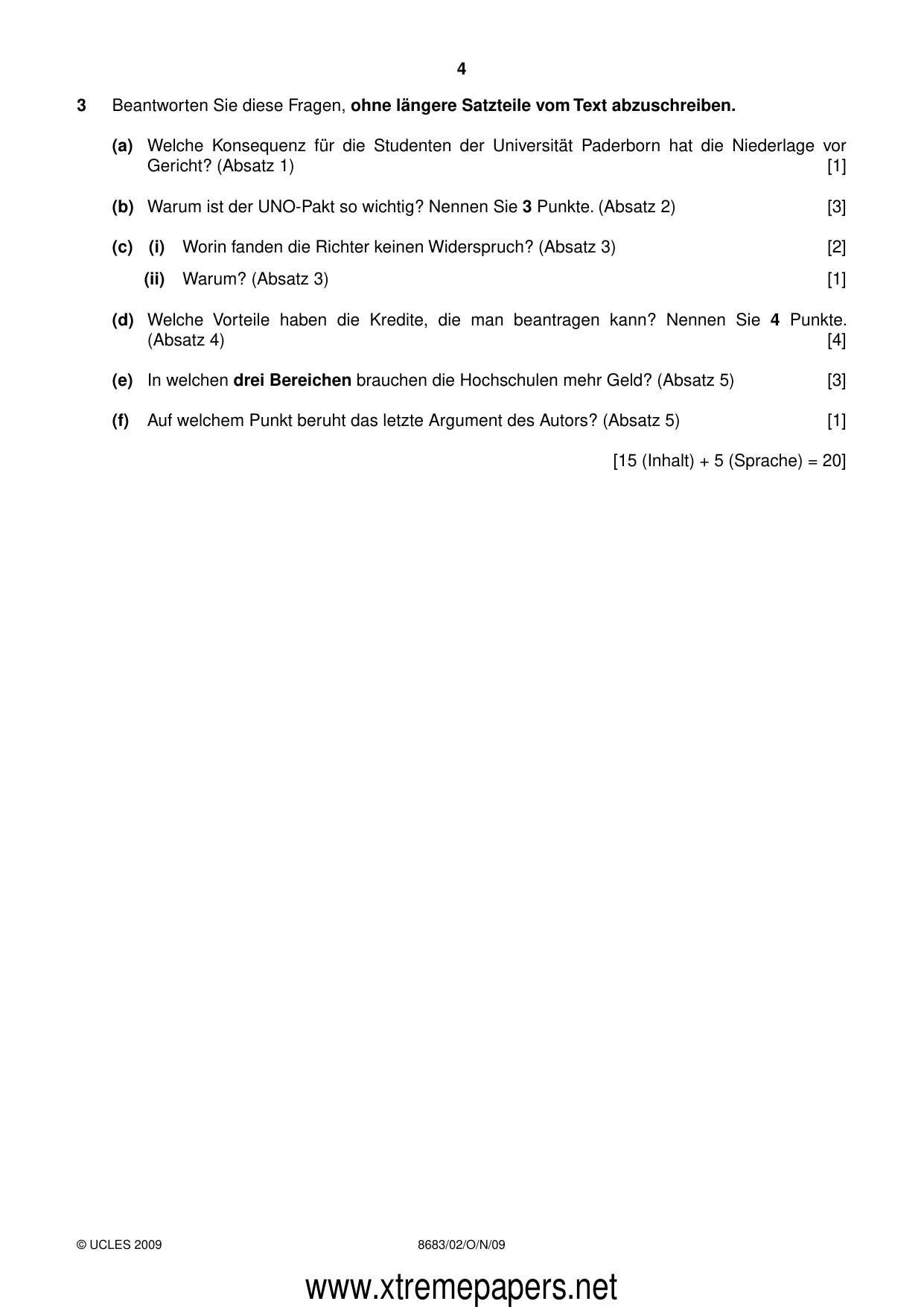 Cambridge A Level German - Language (AS Level only) 8683 2009 Oct/Nov Paper 2 · Variant 1 question paper, page 4 of 8