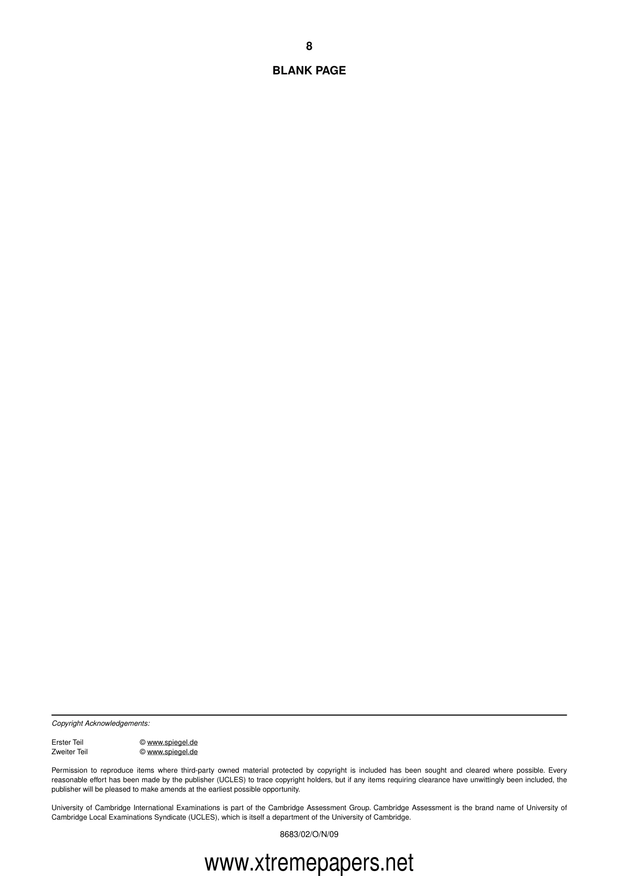 Cambridge A Level German - Language (AS Level only) 8683 2009 Oct/Nov Paper 2 · Variant 1 question paper, page 8 of 8