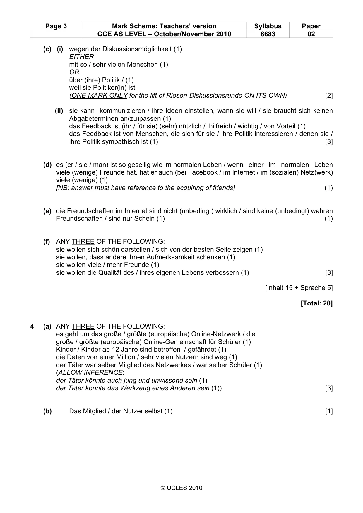 Mark scheme, page 3 of 6