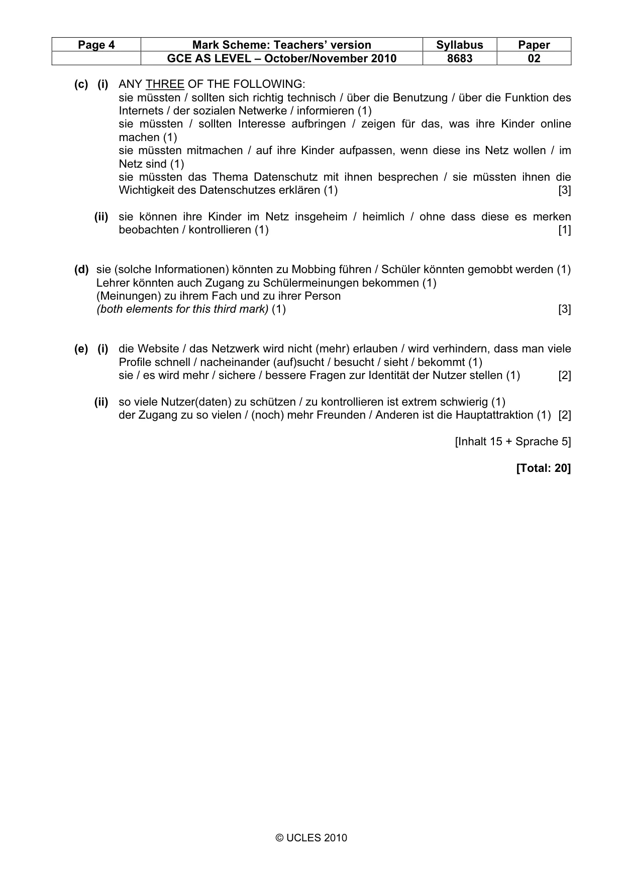 Mark scheme, page 4 of 6