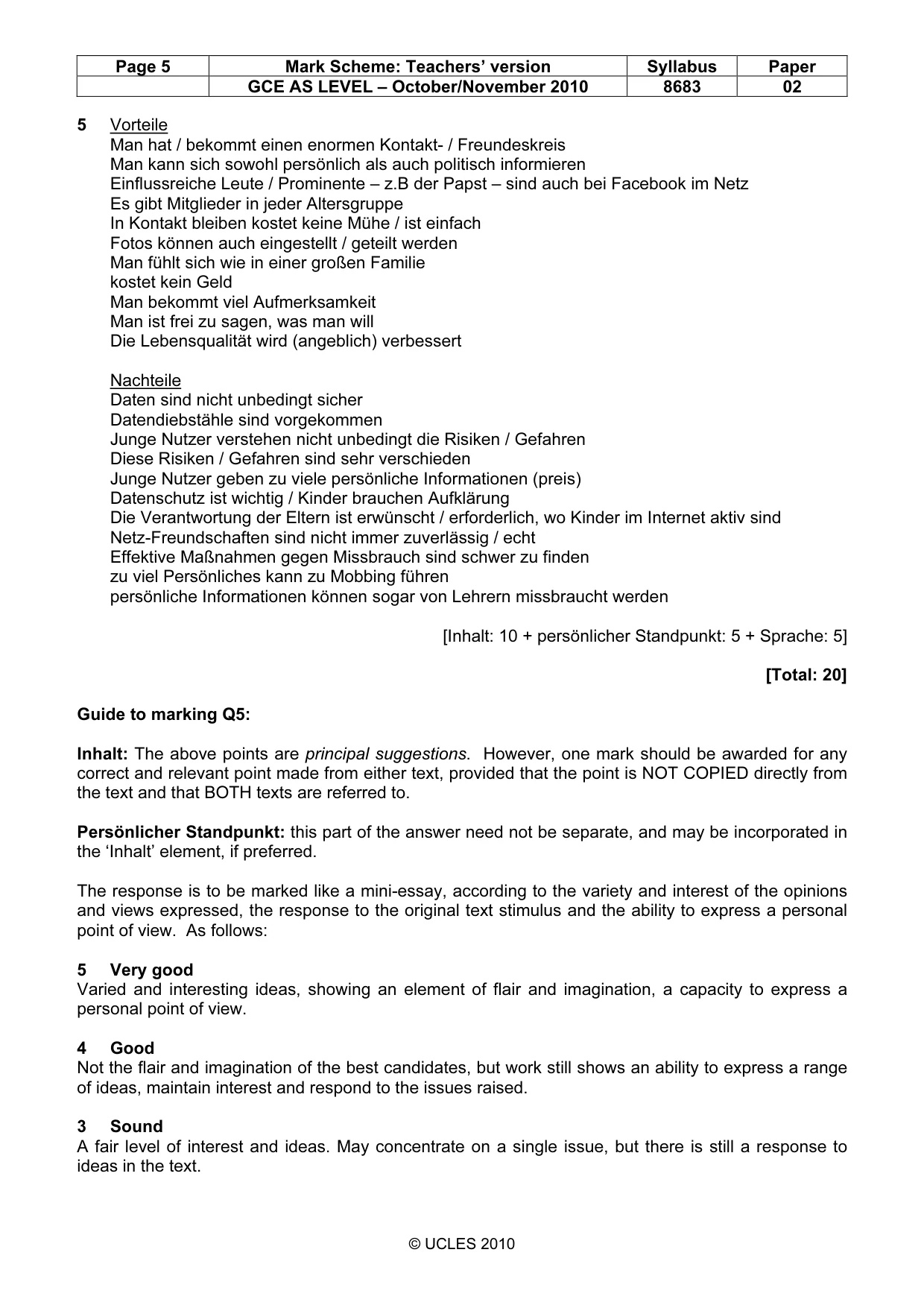 Mark scheme, page 5 of 6