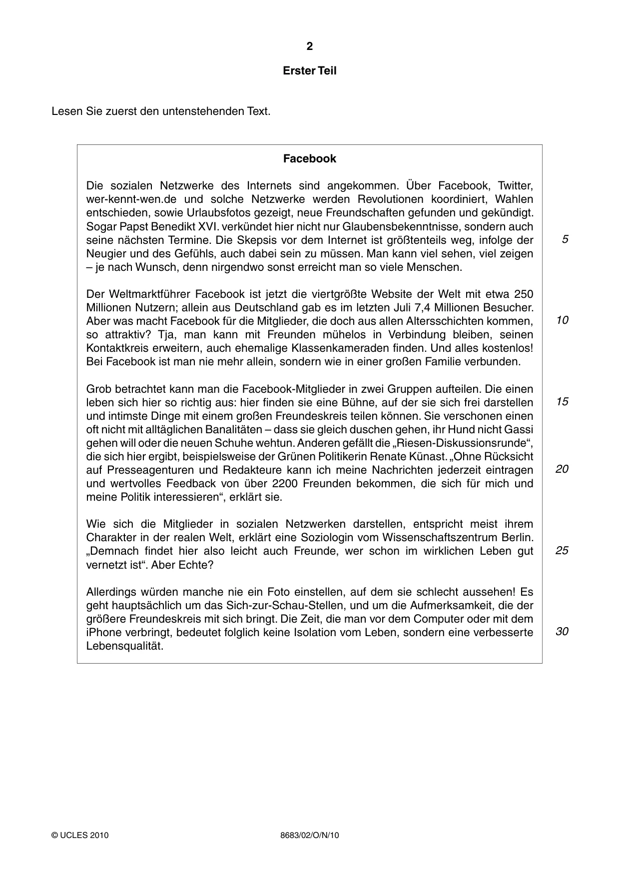 Cambridge A Level German - Language (AS Level only) 8683 2010 Oct/Nov Paper 2 · Variant 1 question paper, page 2 of 8