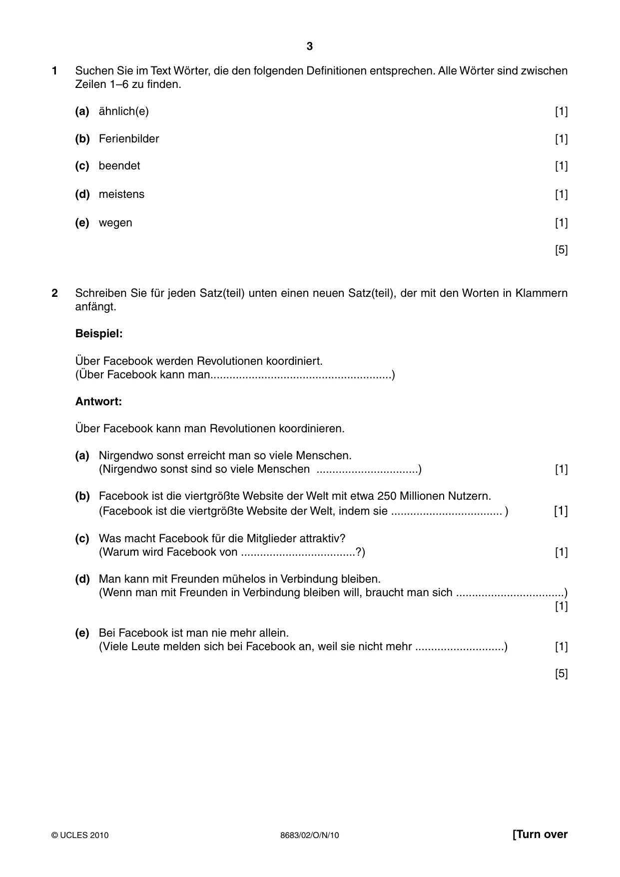 Cambridge A Level German - Language (AS Level only) 8683 2010 Oct/Nov Paper 2 · Variant 1 question paper, page 3 of 8