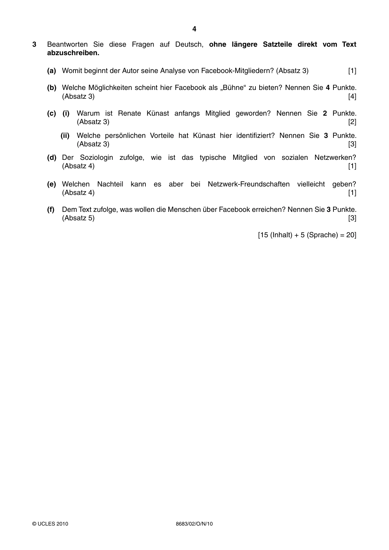 Cambridge A Level German - Language (AS Level only) 8683 2010 Oct/Nov Paper 2 · Variant 1 question paper, page 4 of 8