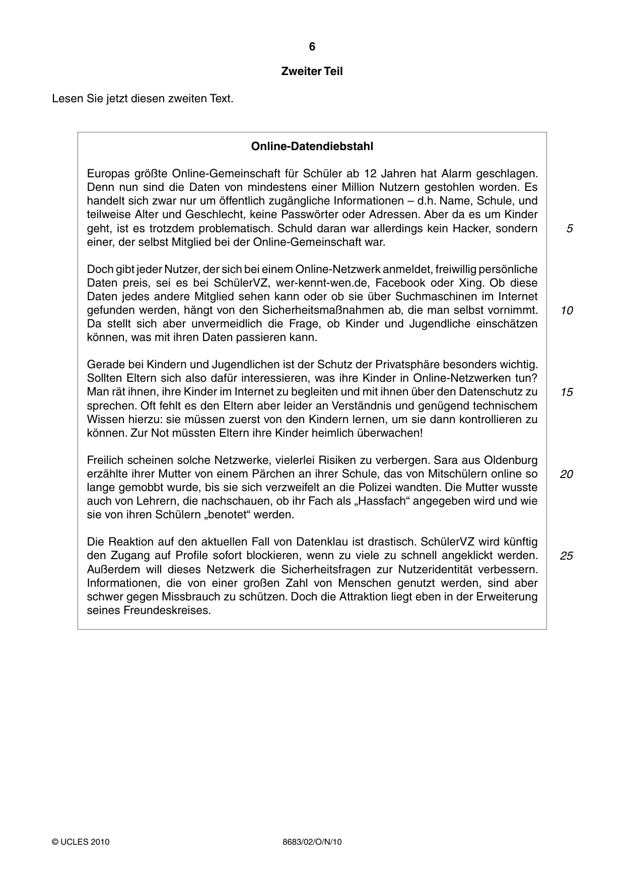 Cambridge A Level German - Language (AS Level only) 8683 2010 Oct/Nov Paper 2 · Variant 1 question paper, page 6 of 8