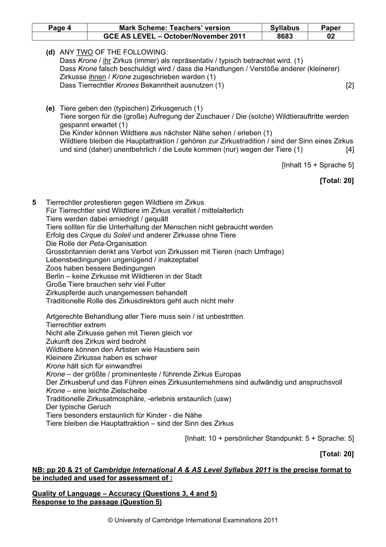 Mark scheme, page 4 of 6