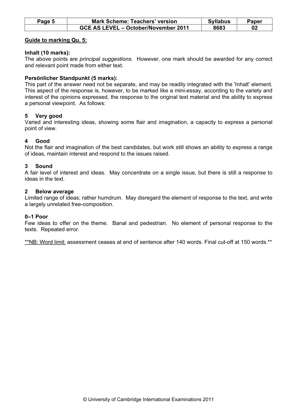 Mark scheme, page 5 of 6