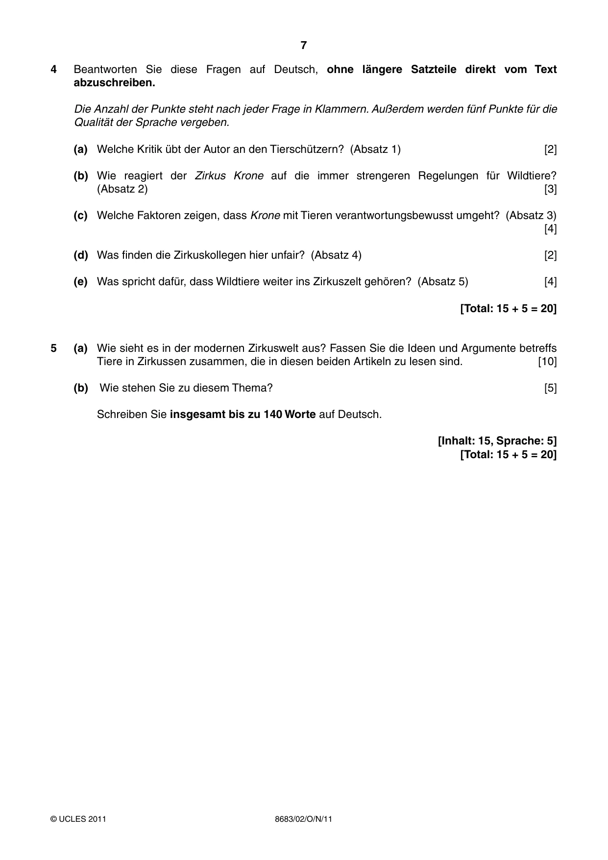 Cambridge A Level German - Language (AS Level only) 8683 2011 Oct/Nov Paper 2 · Variant 1 question paper, page 7 of 8