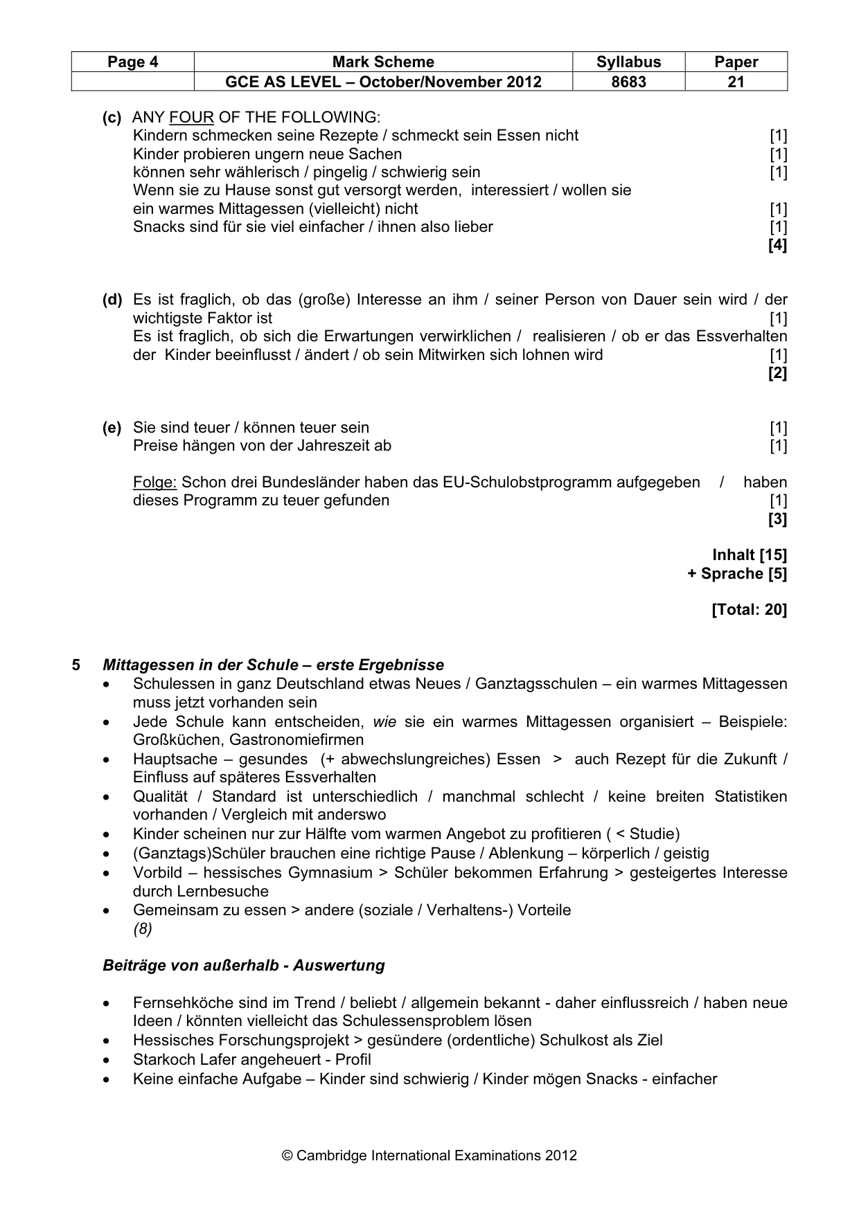 Mark scheme, page 4 of 6