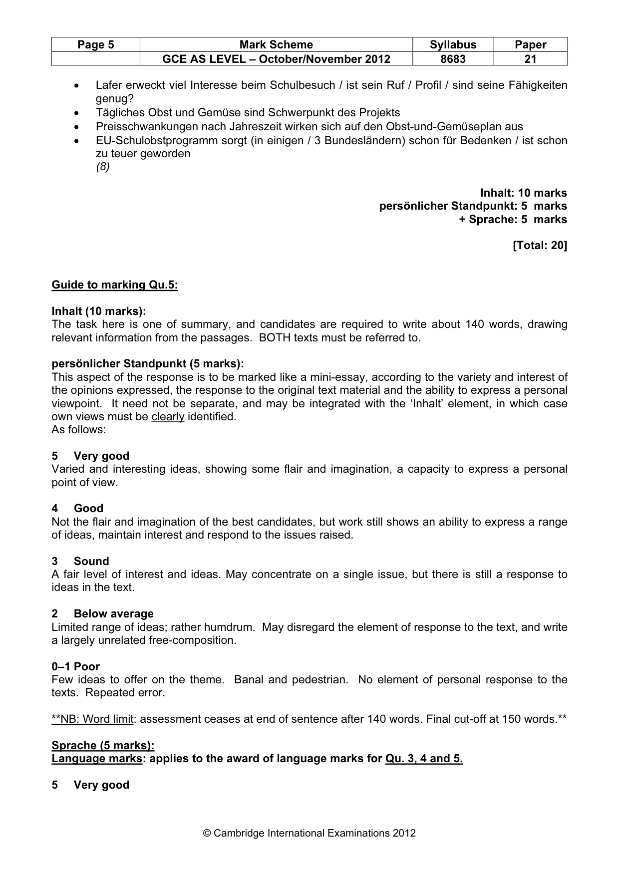 Mark scheme, page 5 of 6