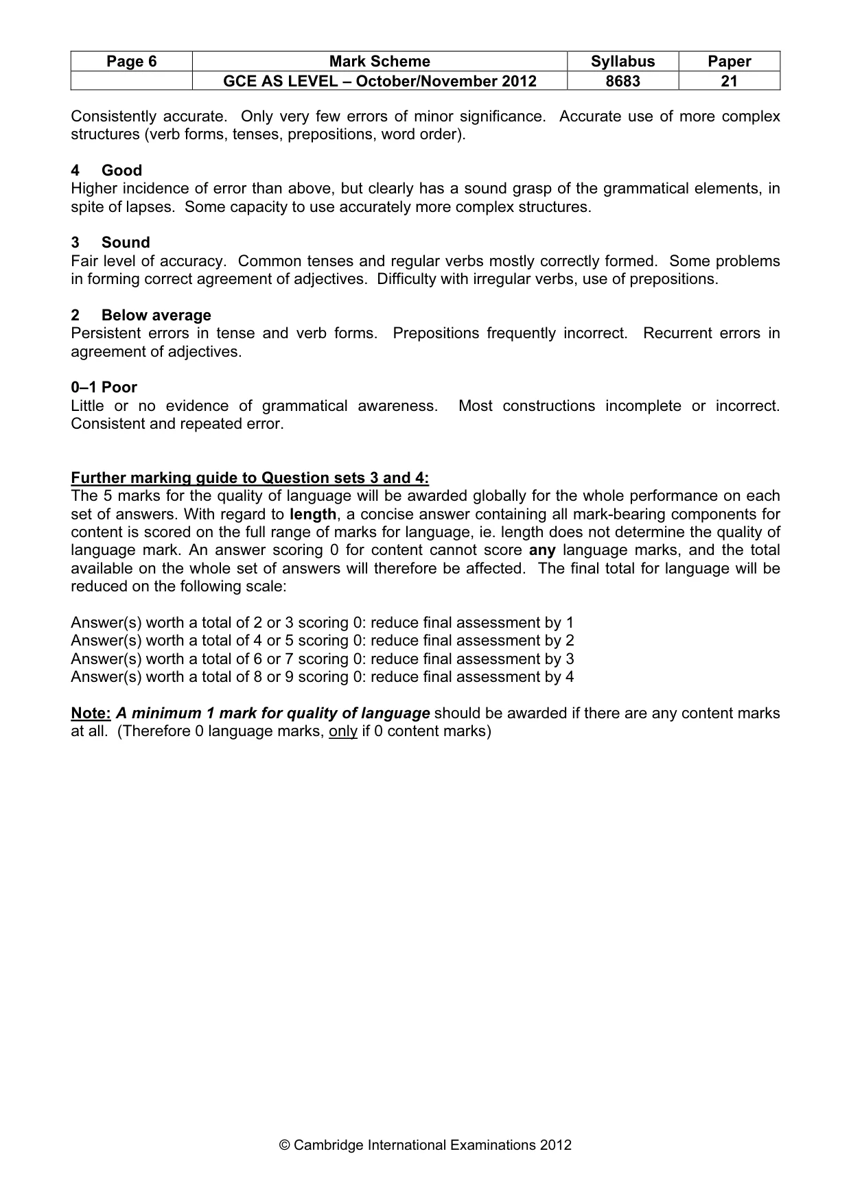Mark scheme, page 6 of 6
