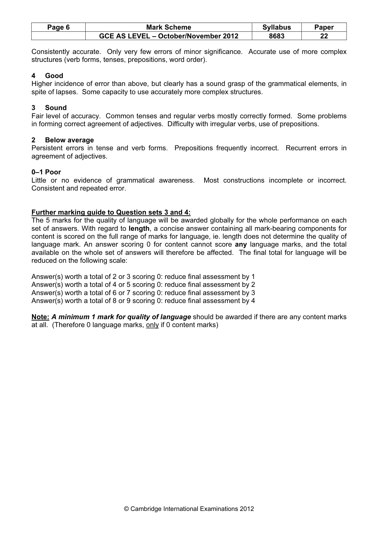 Mark scheme, page 6 of 6