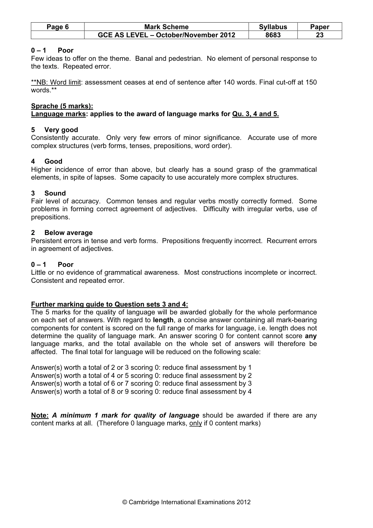 Mark scheme, page 6 of 6