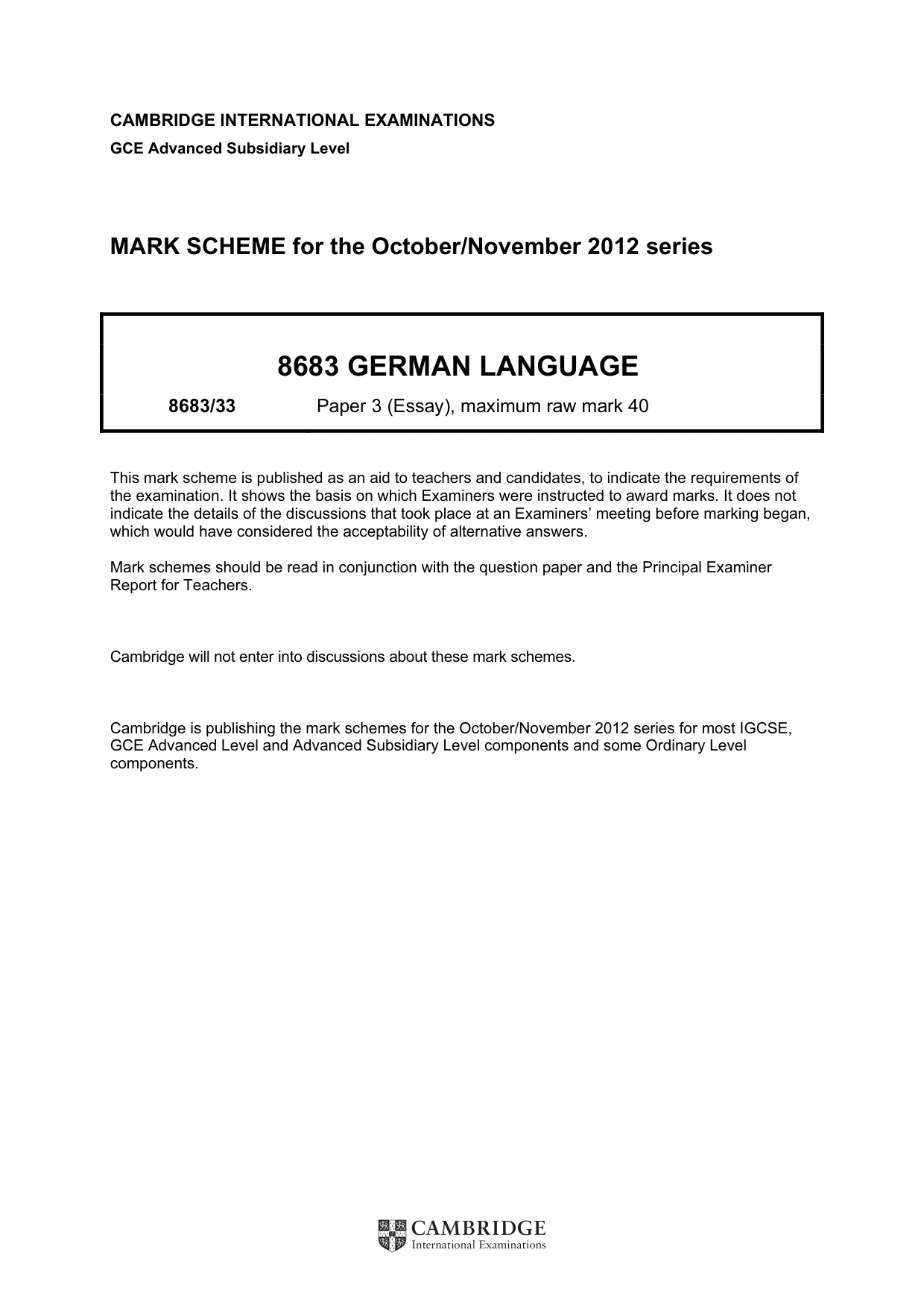 Mark scheme, page 1 of 2