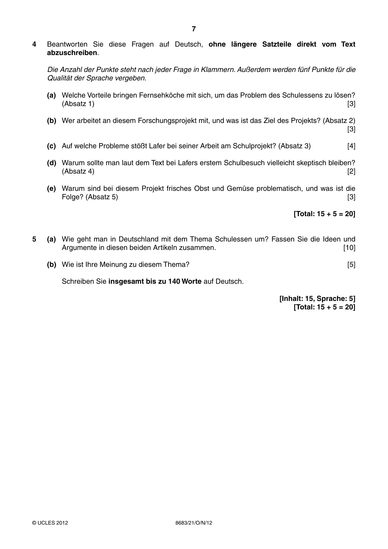 Cambridge A Level German - Language (AS Level only) 8683 2012 Oct/Nov Paper 2 · Variant 1 question paper, page 7 of 8