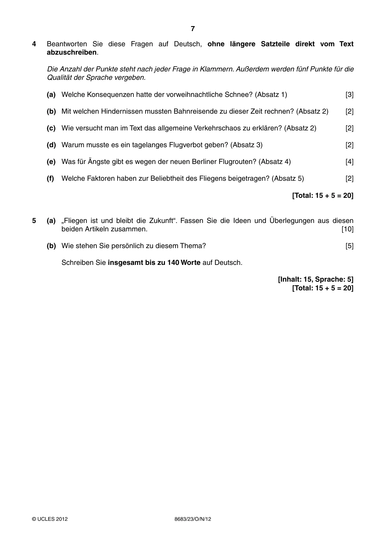 Cambridge A Level German - Language (AS Level only) 8683 2012 Oct/Nov Paper 2 · Variant 3 question paper, page 7 of 8