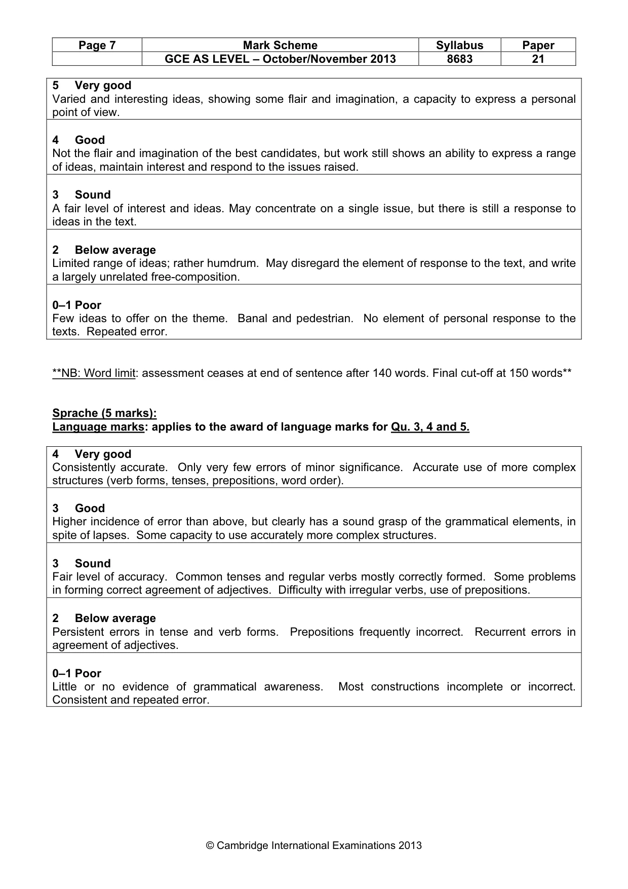 Mark scheme, page 7 of 7