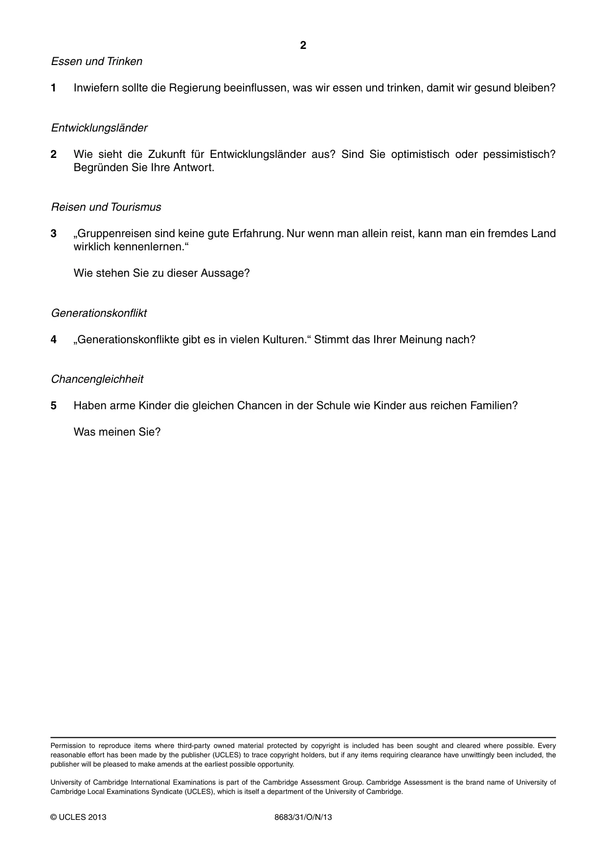 Cambridge A Level German - Language (AS Level only) 8683 2013 Oct/Nov Paper 3 · Variant 1 question paper, page 2 of 2
