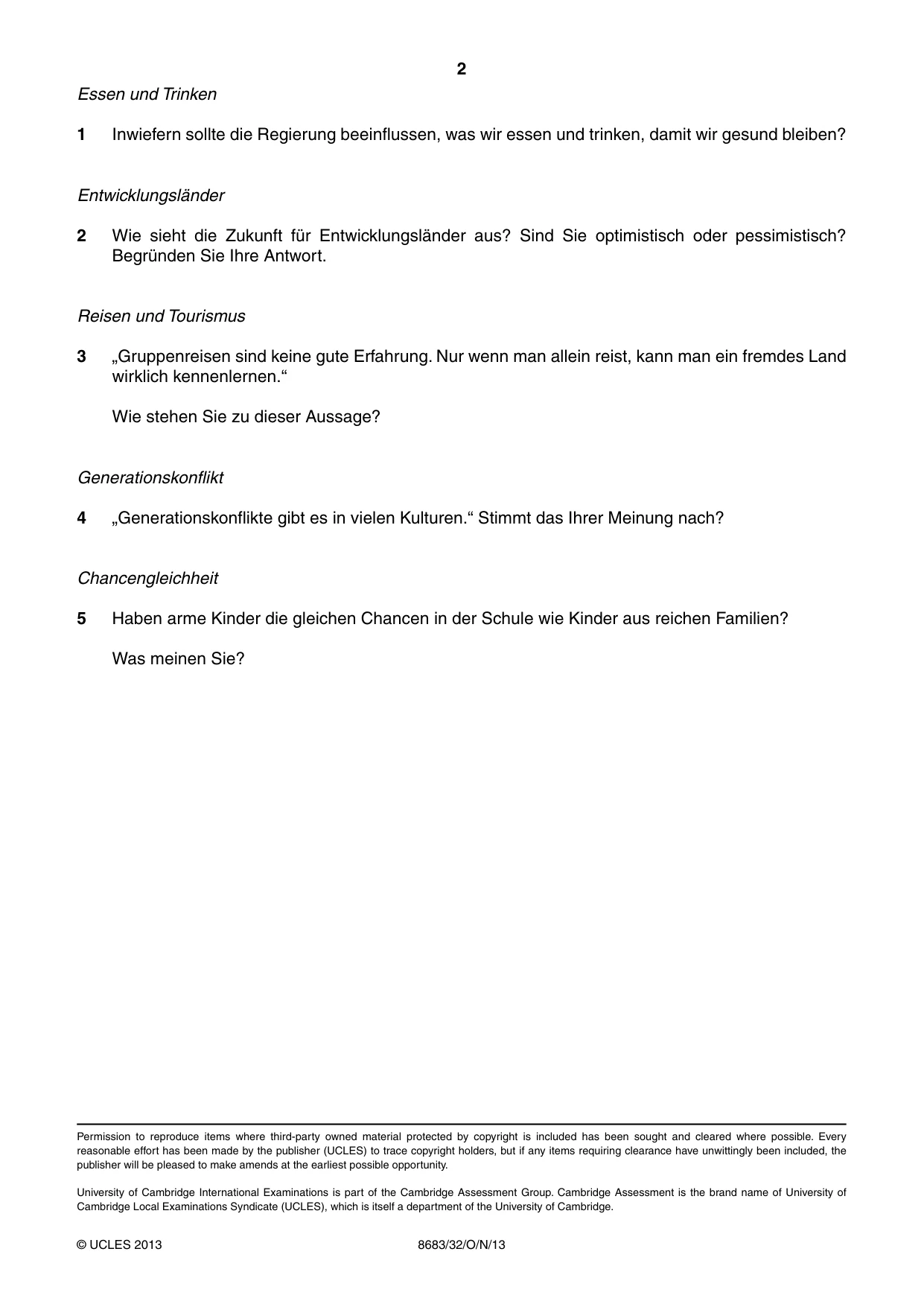 Cambridge A Level German - Language (AS Level only) 8683 2013 Oct/Nov Paper 3 · Variant 2 question paper, page 2 of 2