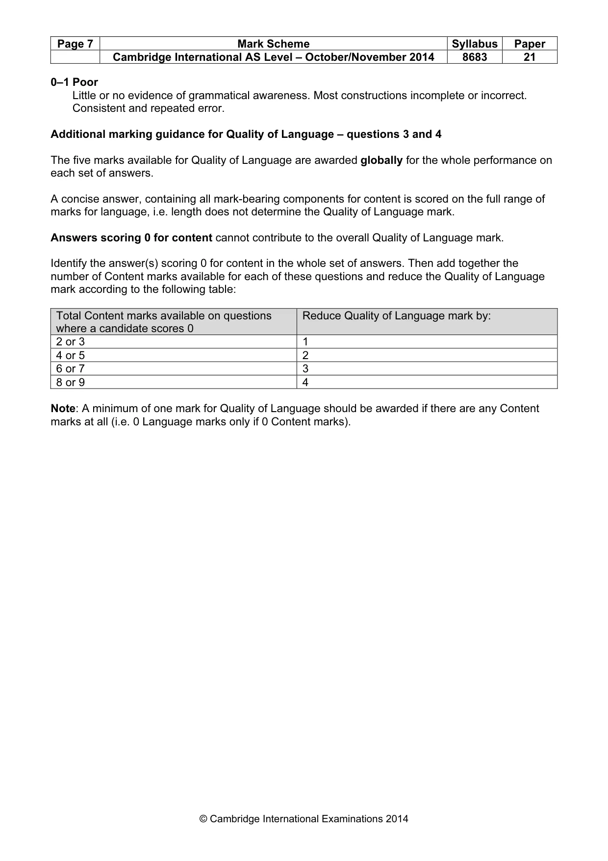 Mark scheme, page 7 of 7
