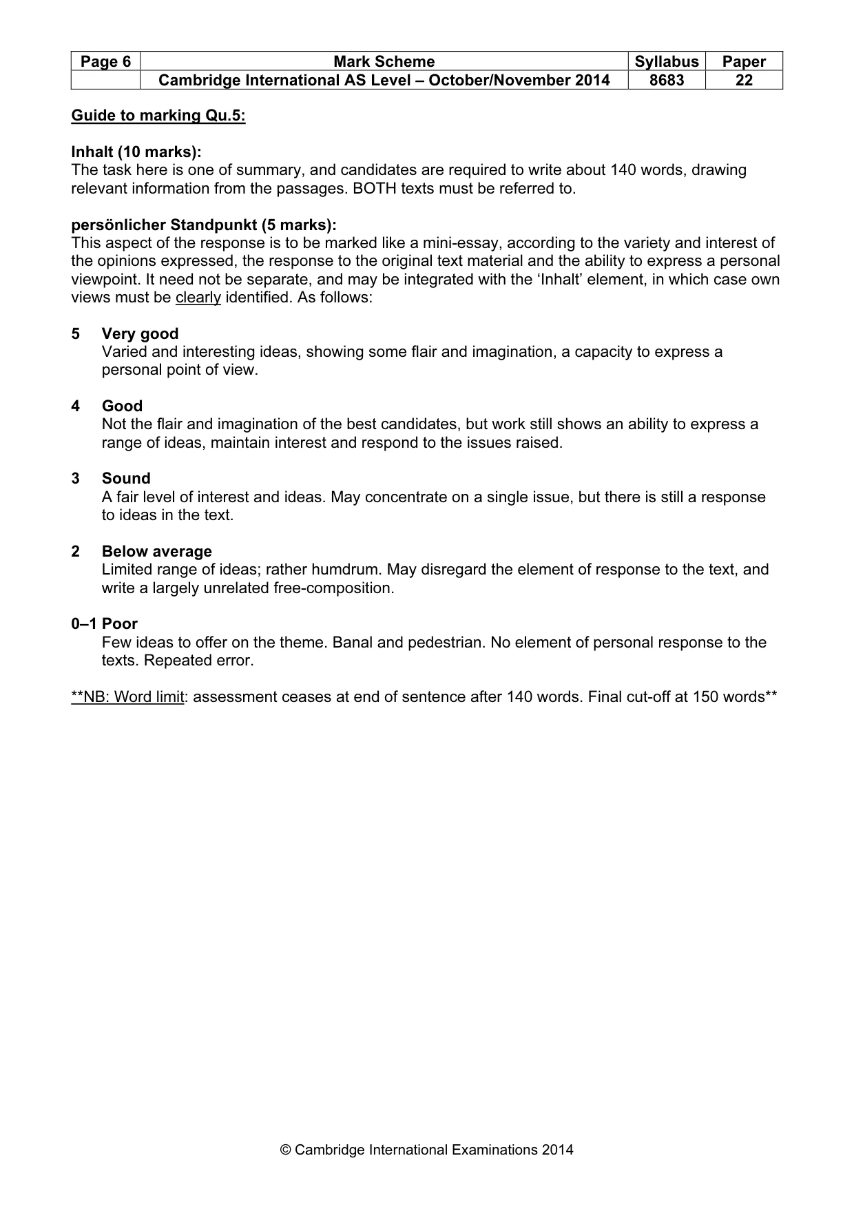 Mark scheme, page 6 of 7