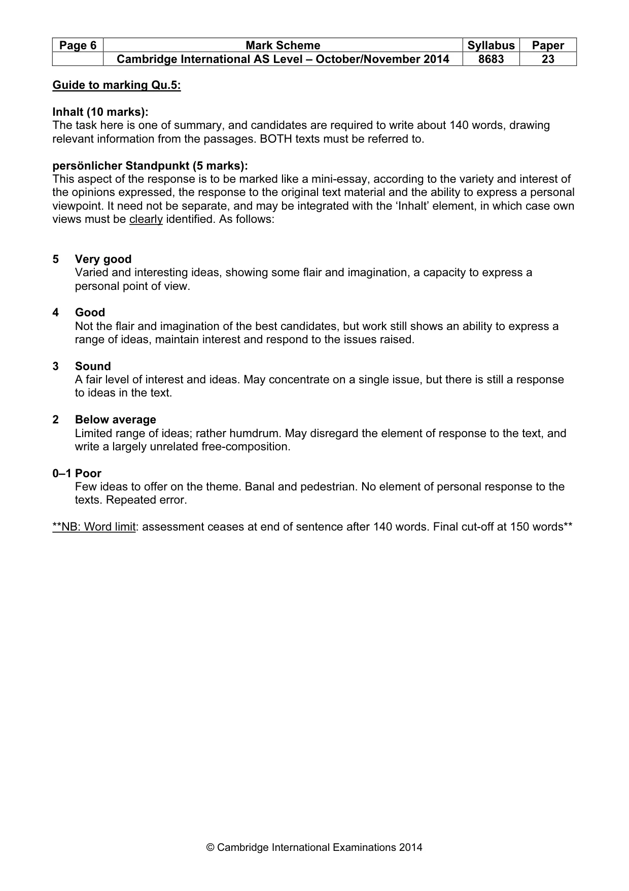 Mark scheme, page 6 of 7