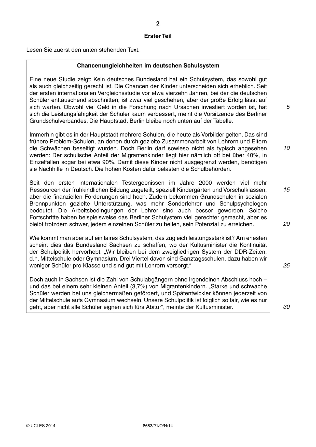 Cambridge A Level German - Language (AS Level only) 8683 2014 Oct/Nov Paper 2 · Variant 1 question paper, page 2 of 8