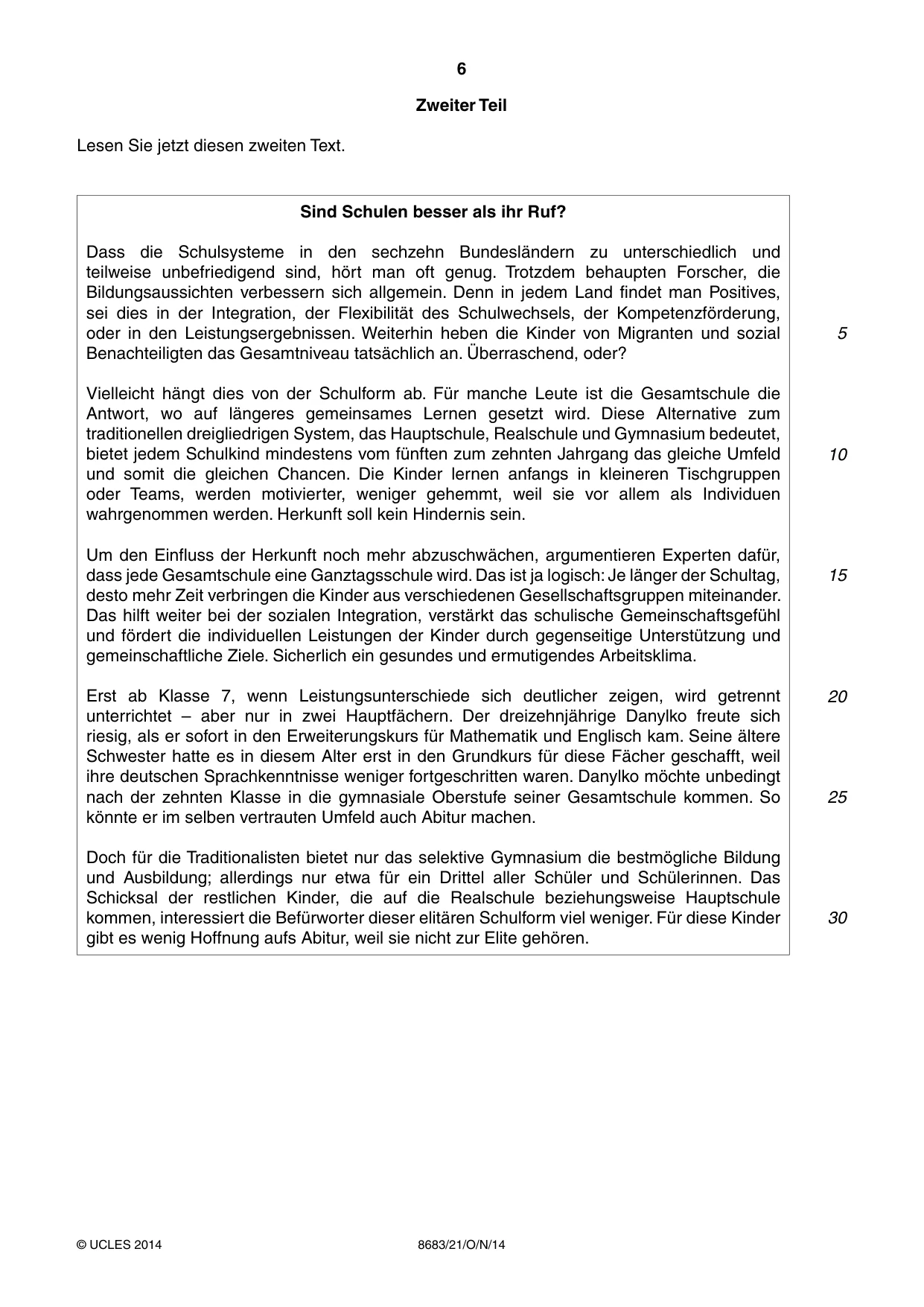 Cambridge A Level German - Language (AS Level only) 8683 2014 Oct/Nov Paper 2 · Variant 1 question paper, page 6 of 8